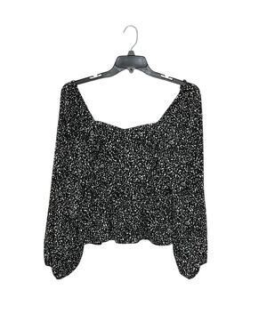V ery J Crop Black/White Ruffle Front Peplum Top Size Medium Gathered Sleeves